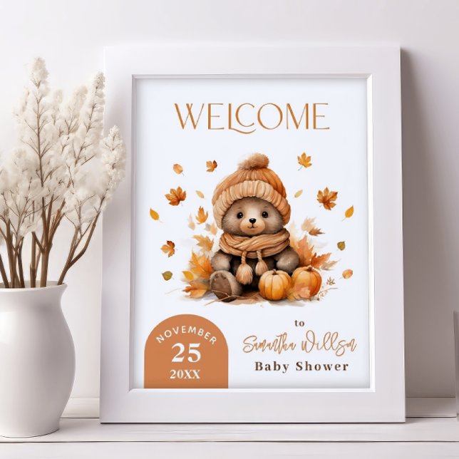 Fall in Kärlek Nalle Orange Pumpkin Välkommen Poster (Skapare uppladdad)