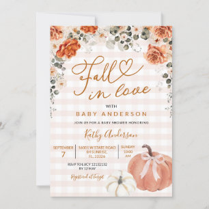Fall in Kärlek Orange Gingham Pumpkin Baby Shower Inbjudningar