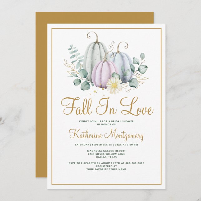 Fall in Kärlek Pumpkin Greenery Autumn Möhippa Inbjudningar (Fram/baksida)