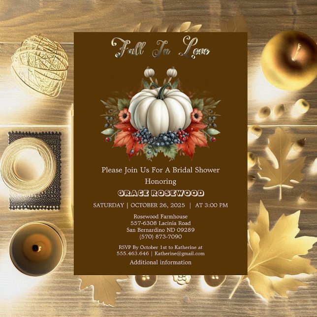 Fall in Kärlek Pumpkins Autumn Brown Möhippa Inbjudningar (Fall In Love Pumpkins Autumn Brown Bridal Shower Invitation)