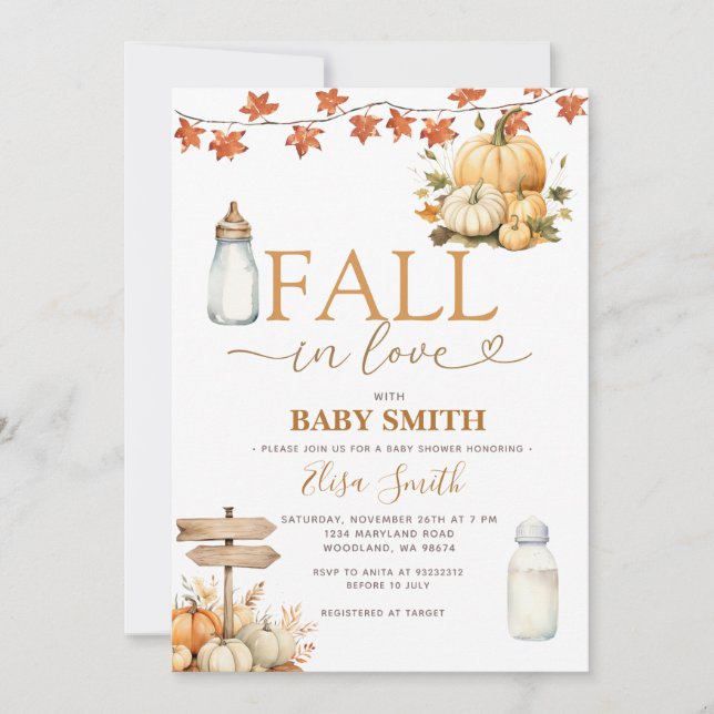 Fall in Kärlek Pumpkins Höst löv Baby Shower Inbjudningar (Framsida)