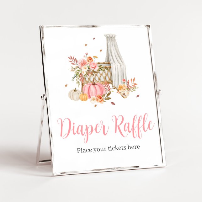 Fall in Kärlek Rosa Pumpkin Baby Shower Poster (Fall Autumn Pumpkin Baby Shower Diaper Raffle Sign)