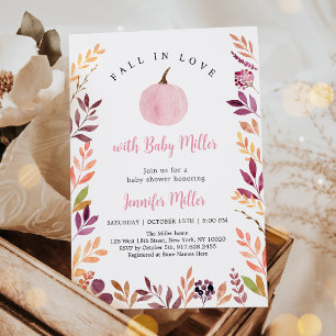 Fall in Kärlek Rosa Pumpkin Löv Baby Shower Inbjudningar