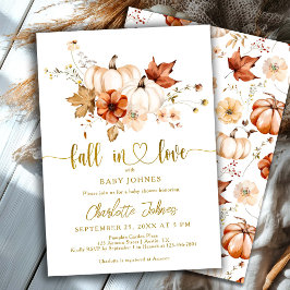 Fall in Kärlek Rust Pumpkin Guld Cream Baby Shower Inbjudningar