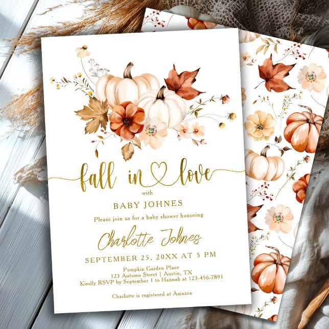 Fall in Kärlek Rust Pumpkin Guld Cream Baby Shower Inbjudningar (Skapare uppladdad)