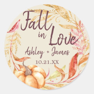 Fall in Love Antik Vit Bröllopsmonogram Classi Runt Klistermärke
