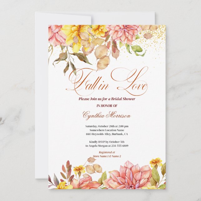 Fall in Love Autumn Floral Romance Bridal Shower Inbjudningar (Framsida)