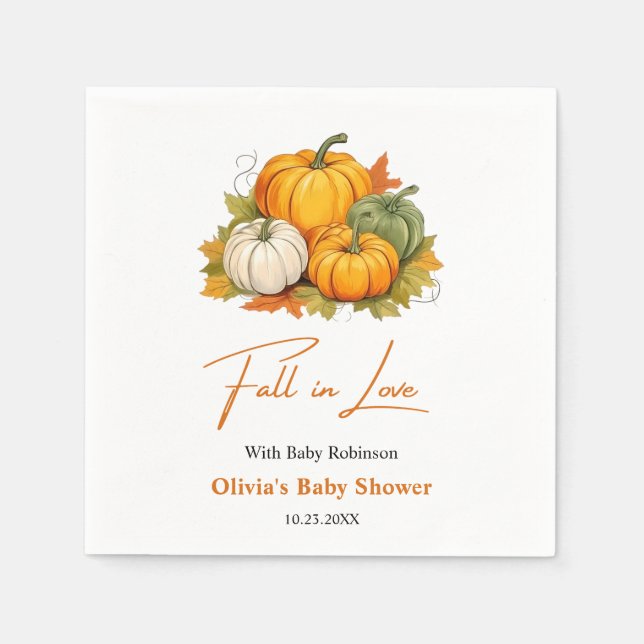 Fall in Love Autumn Rustic Pumpkin Baby Shower  Pappersservett (Framsidan)
