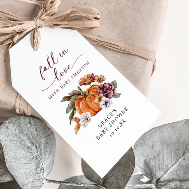 Fall In Love Baby Presentkort Presentetikett (Fall In Love With Baby Pumpkin Gift Tag)