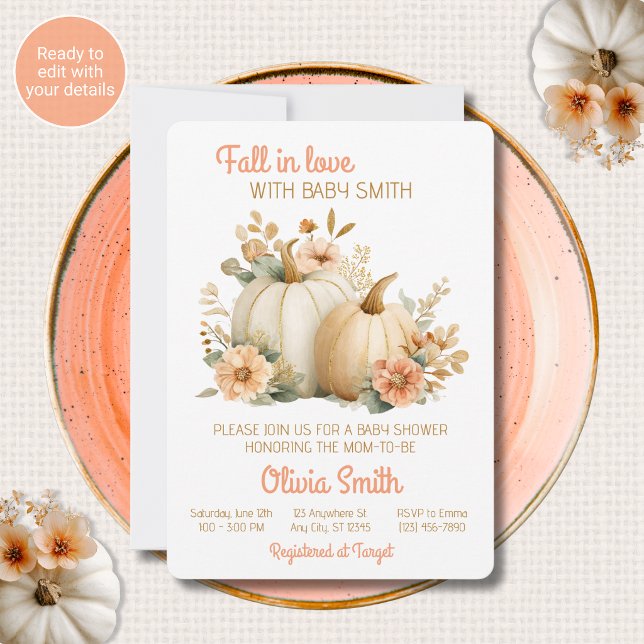 Fall in Love Baby Shower-inbjudningar Rosa Guld  Inbjudningar (Skapare uppladdad)