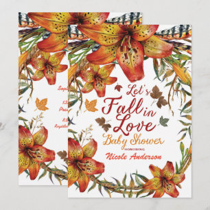 FALL IN LOVE Blommande Orange Liljor Bebis Shower Inbjudningar
