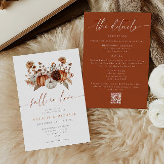 Fall in Love Blommig Pumpa QR-kod Bröllop Inbjudningar