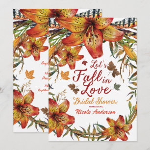 FALL IN LOVE Blommiga Orange Liljor Bröllopsdusch Inbjudningar
