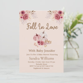 Fall In Love Boho Pink Pumpkin Autumn Baby Shower Inbjudningar