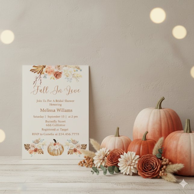 Fall In Love Boho Terracotta Autumn Bridal Shower Inbjudningar (Skapare uppladdad)