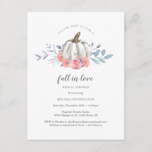 Fall in Love Bridal Shower Vit Pumpa Blommor Vykort