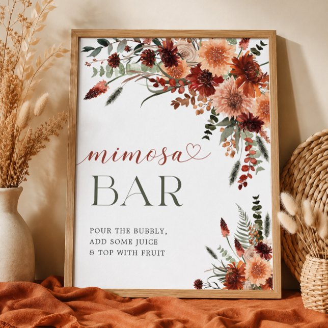 Fall in Love Bröllopsdusch 8x10 Mimosa Bar Poster (Fall in Love Bridal Shower 8x10 Mimosa Bar Poster)