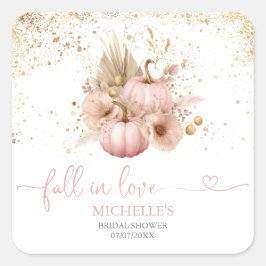 Fall in Love Bröllopsdusch Boho Blommor Pumpa Fyrkantigt Klistermärke