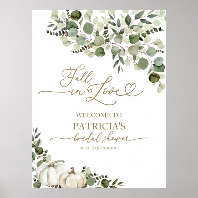 Fall In Love Bröllopsdusch Grönska Välkomstskylt Poster (Framsidan)