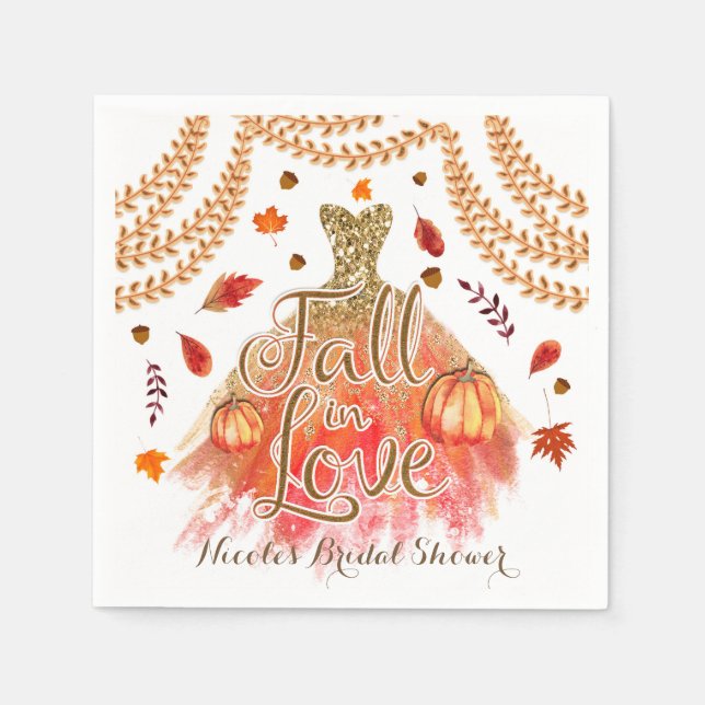 Fall in Love Bröllopssydd klänning & Höstlöv Pappersservett (Framsidan)