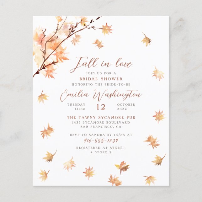 Fall In Love | Budget Bridal Shower Invitation (Framsida)