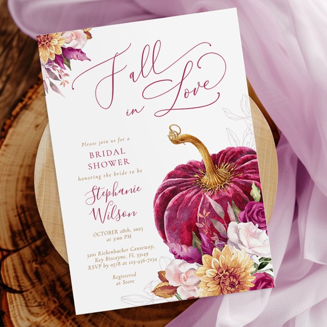 Fall in Love Burgundy Pumpkin Bridal Shower Inbjudningar (Skapare uppladdad)