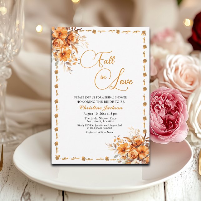 Fall in Love Elegant Fall Floral Bridal Shower Inbjudningar (Skapare uppladdad)