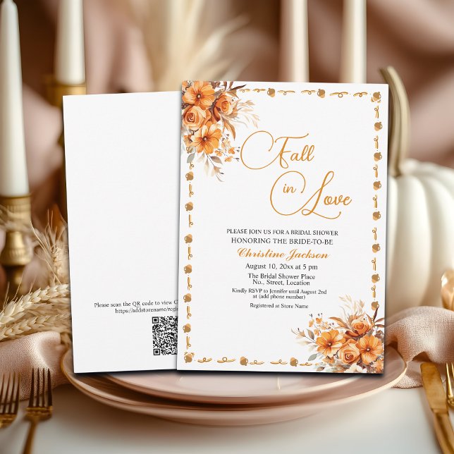 Fall in Love Fall Floral QR Code Bridal Shower Inbjudningar (Skapare uppladdad)
