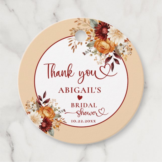 FALL IN LOVE FLORAL BÅGE BRUDSHOWER GÅVOR ETIKETTER (Framsida)