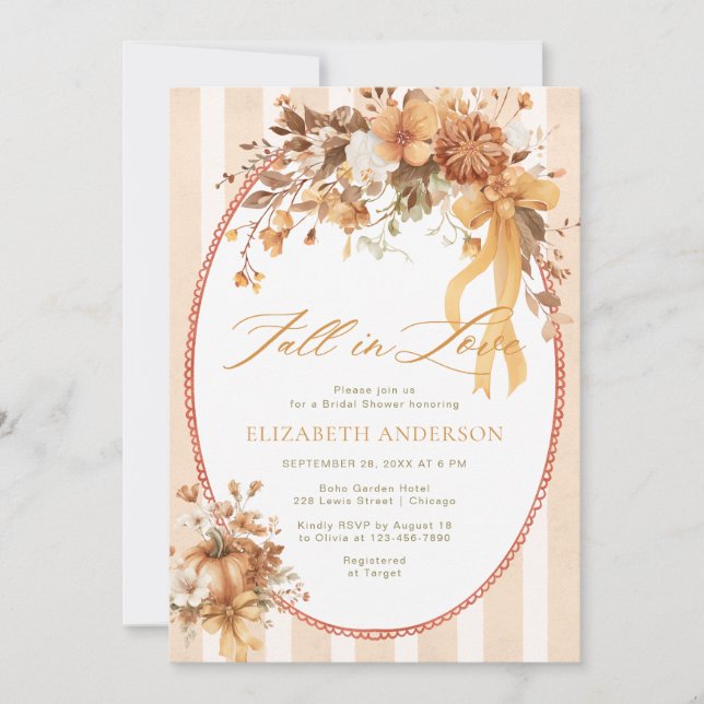 Fall in Love Floral Bow Bridal Shower Invitation Inbjudningar (Framsida)