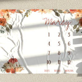 Fall In Love Floral Pumpkin Baby Milstolpsfilt Fleecefilt