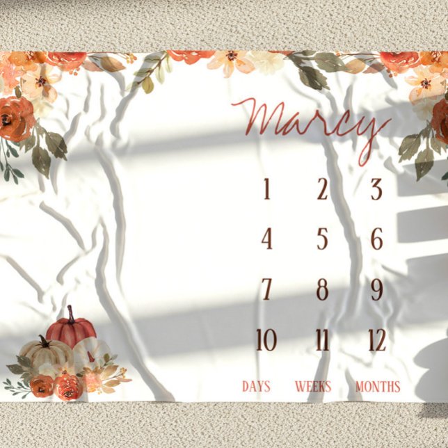 Fall In Love Floral Pumpkin Baby Milstolpsfilt Fleecefilt (Skapare uppladdad)