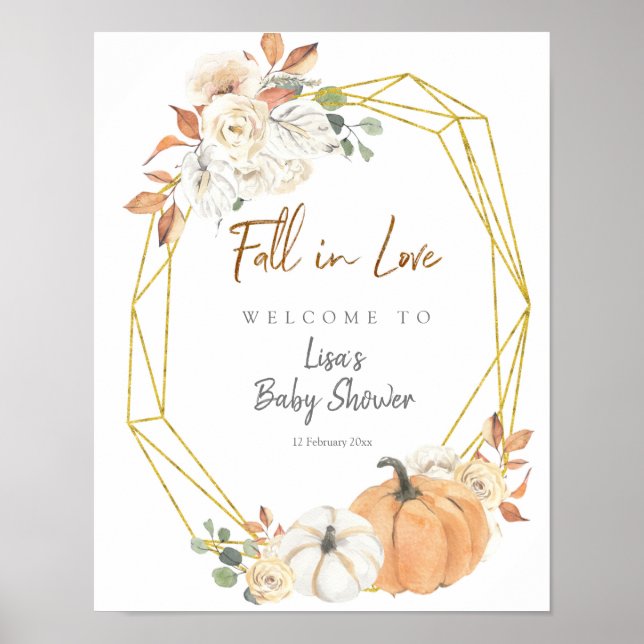 Fall in Love Geometrisk Blommig Pumpa Välkomstskyl Poster (Framsidan)