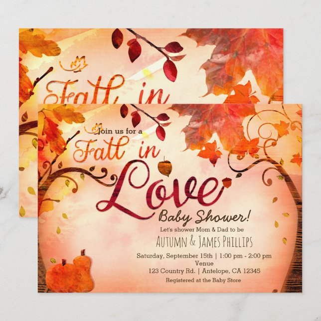 FALL IN LOVE Höst Baby Shower Inbjudningar (Fram/baksida)
