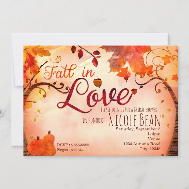 FALL IN LOVE Höst Bröllopsdusch Inbjudningar (Framsida)