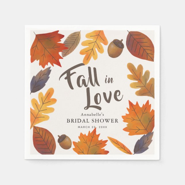 Fall in Love Höstlöv Bröllopsduschpapper Pappersservett (Framsidan)