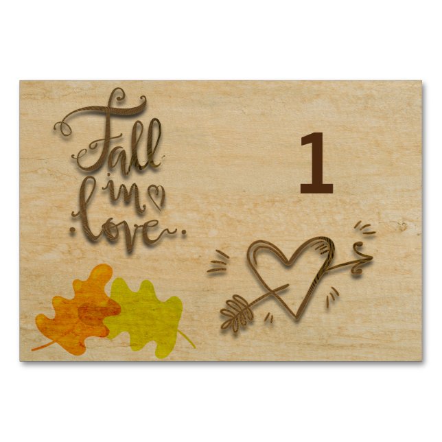 Fall in Love Hösttema Bröllop Bordsnummer (Framsidan)