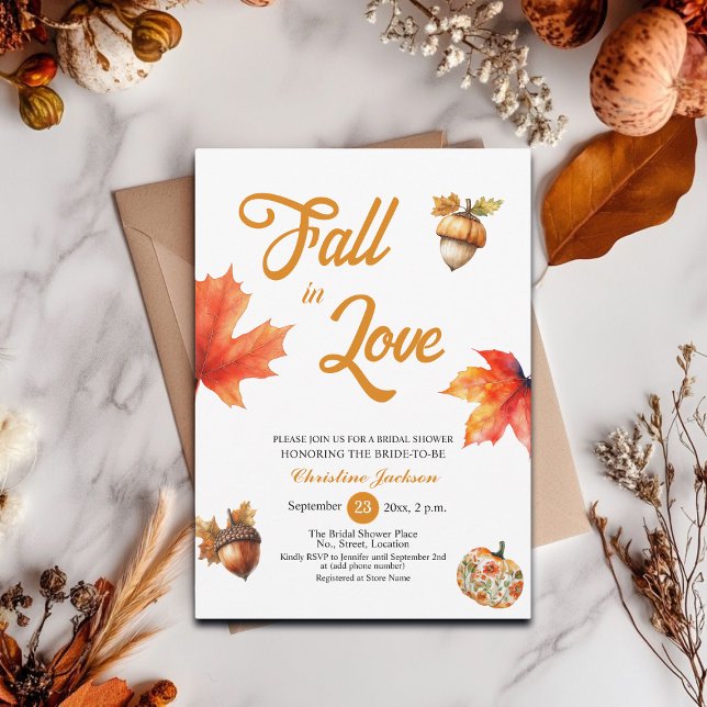 Fall in Love Lönnlöv Ekollon Bröllopsdusch  Inbjudningar (Skapare uppladdad)