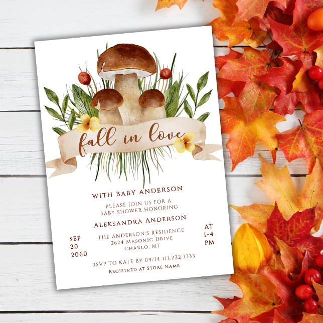 Fall In Love Mushroom Autumn Baby Shower  Inbjudningar (Skapare uppladdad)