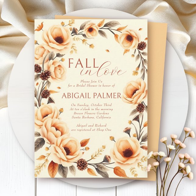 Fall in love peach floral border bridal shower inbjudningar (Skapare uppladdad)