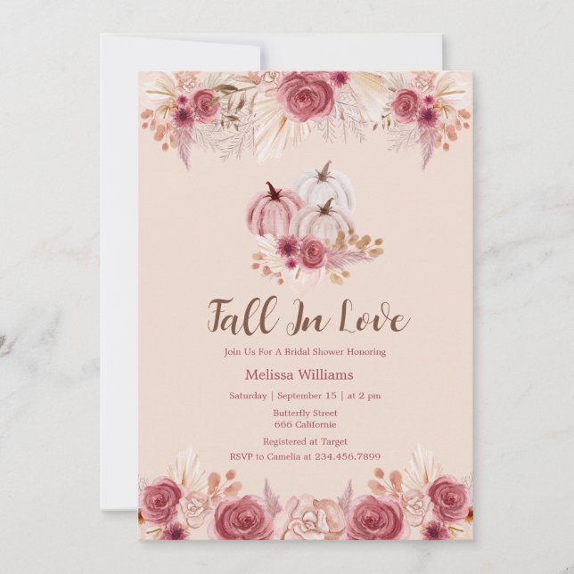 Fall In Love Pink Boho Bridal Shower Invitation Inbjudningar (Framsida)