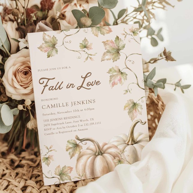 Fall in Love Pumpkin Bröllopsdusch Inbjudan (Fall in Love Pumpkin Bridal Shower Invitation)