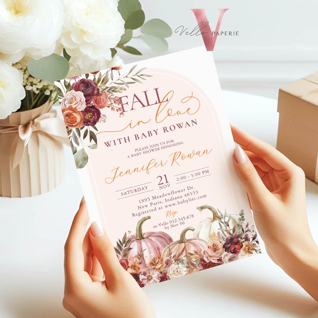Fall in Love Pumpkin Burgundy Orange Baby Shower Inbjudningar (Skapare uppladdad)