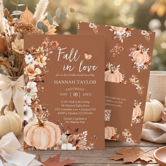 Fall in Love Pumpkin QR-kod Bröllopsdusch Inbjudningar (Skapare uppladdad)