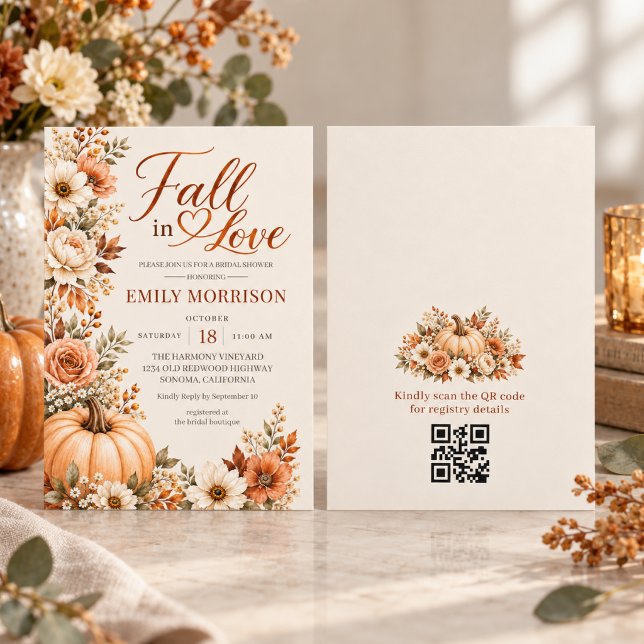 Fall in Love Pumpkin QR-kod Bröllopsdusch  Inbjudningar (Skapare uppladdad)