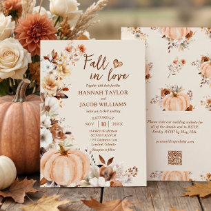 Fall in Love Pumpkin QR-kod Bröllopsinbjudan Inbjudningar