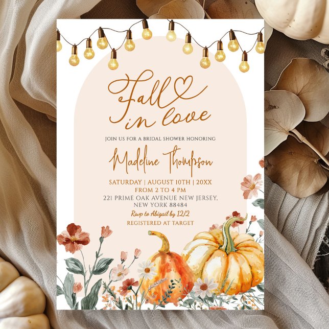 Fall in Love Pumpkin Wildflower Bridal Shower Inbjudningar (Skapare uppladdad)