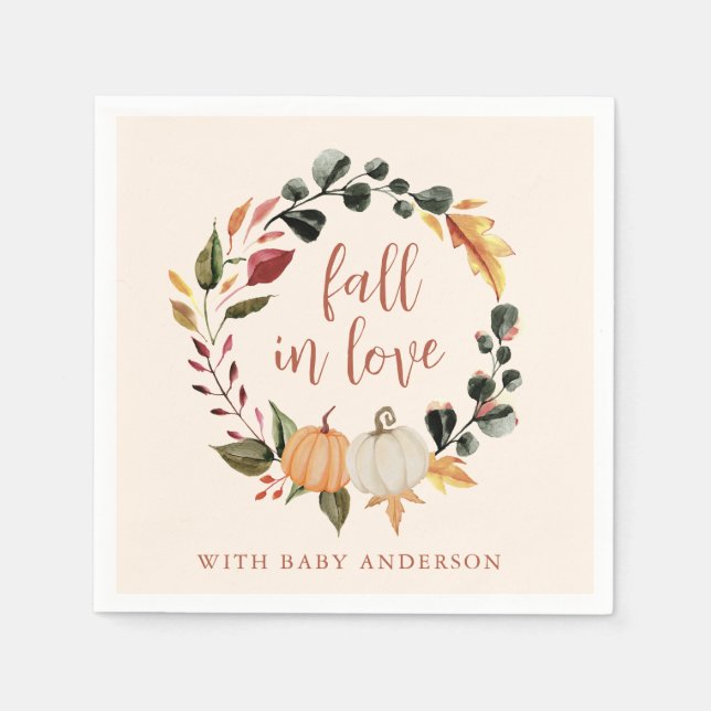 Fall in Love Pumpkin Wreath Baby Shower Pappersservett (Framsidan)