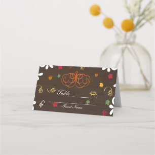 Fall in Love Pumpkins Leaves & Träbord Stol Placeringskort