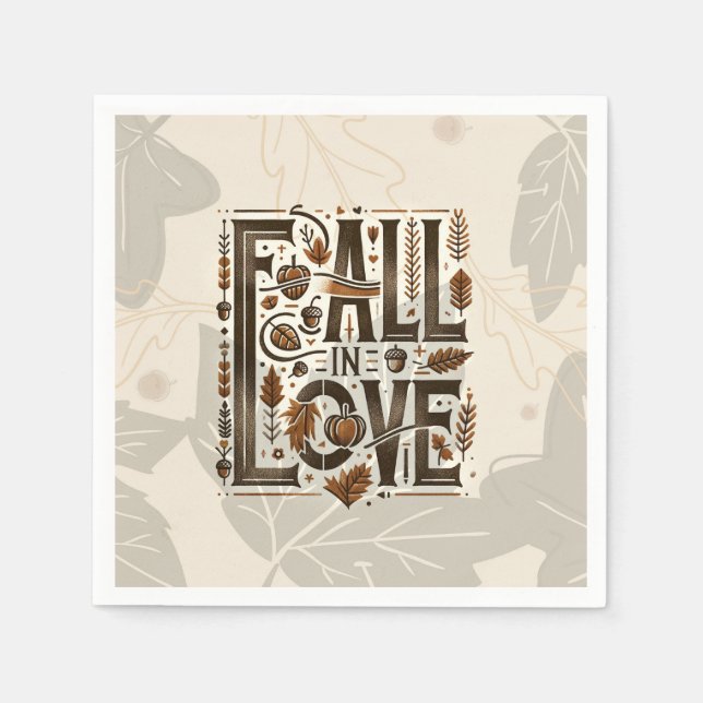 FALL IN LOVE Retro Höst Bröllopsdusch Pappersservett (Framsidan)